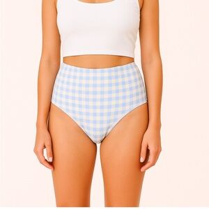 Sleeper Blue White Gingham High Waisted Full Coverage Bikini Bottoms NWT Size M